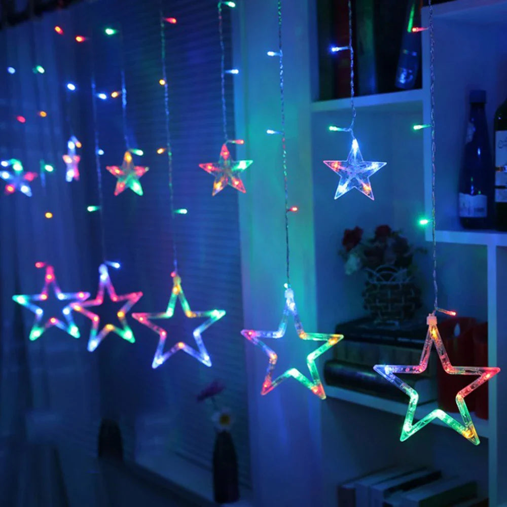3,5M 138 LEDs Cordão de Luzes Estilo Gelo com Estrelas – Cortina de Luzes Fadas para Natal, Casamento, Casa, Festa de Aniversário e Decoração